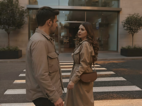 Exparejas que se cruzan, representando un encuentro inesperado en el poema "Fue un gusto verte" de Yelsi Vega.